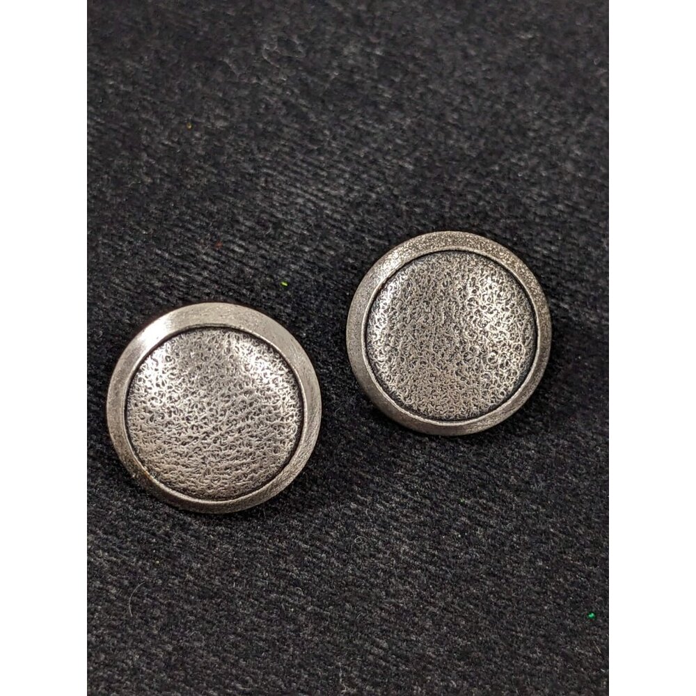 Silver Tone Textured Round Disc‎ Clip On Stud Earrings Industrial Modernist